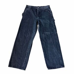 Le Pere Men’s Straight Leg Baggy Jeans Sz 34 Black Wrinkled Denim Carpenter $295